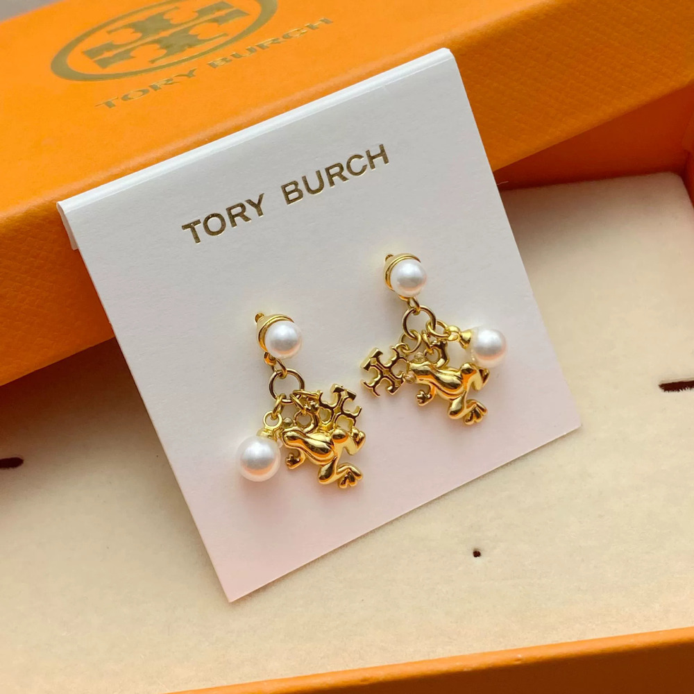 Tory Burch Faux Pearl Frog Multi Drop Earrings
